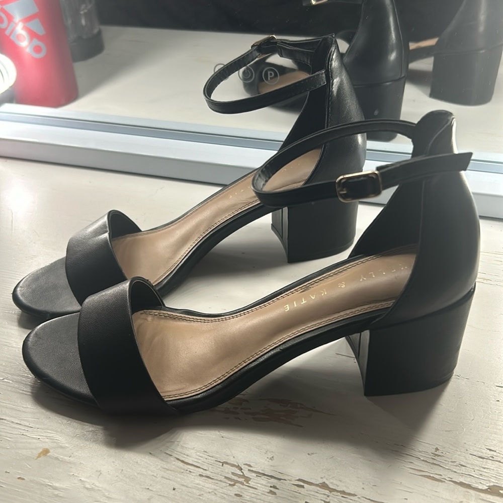 Strappy black block heels